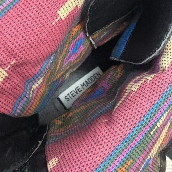 Steve Madden Leather Lace Up Combat Boots Black Foldover Aztec Print 7.5M - Picture 6 of 8